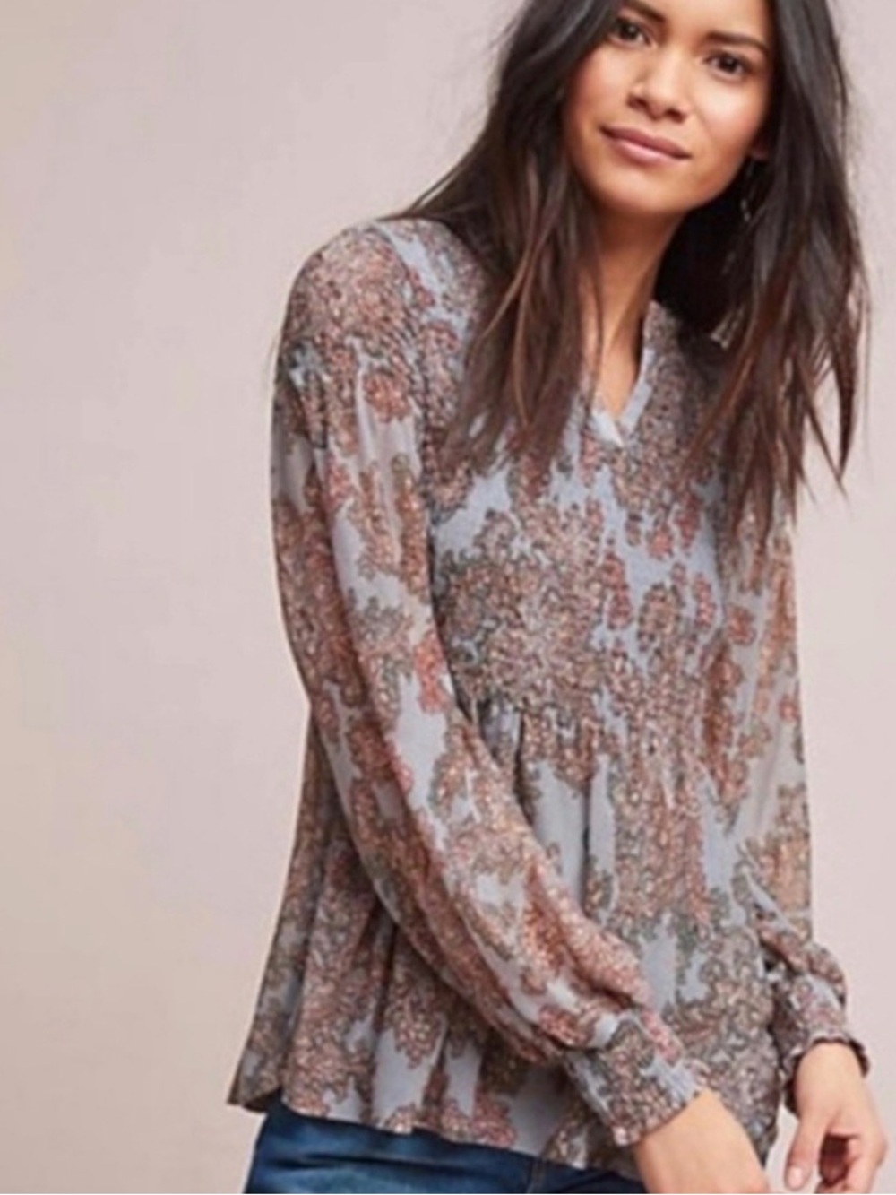 Smocked Floral Long-Sleeve Peasant Top Akemi and Kin Anthropologie